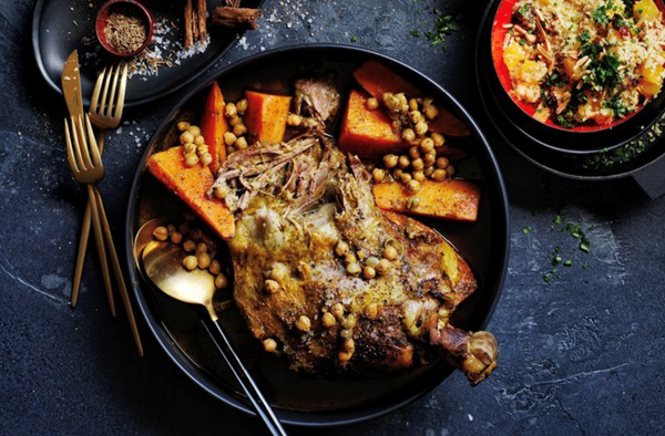Slow-roasted lamb shoulder with orange and date couscous
