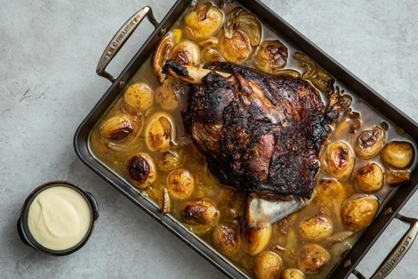 Slow-roasted lamb shoulder with allioli