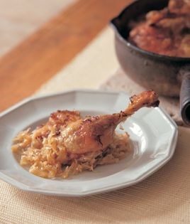 Slow-roasted or braised duck legs with sauerkraut