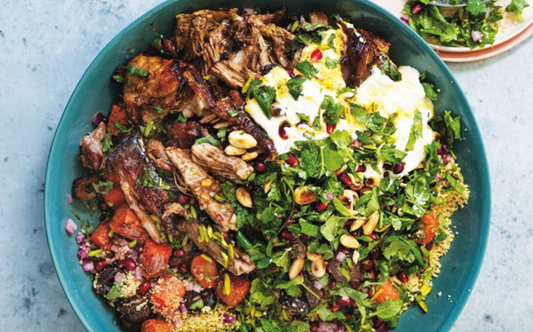 Slow-roasted pomegranate lamb shoulder with jewelled couscous