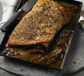 Slow-roasted pork belly & chicory