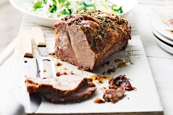 Slow-roasted pork neck with cabbage & spinach slaw