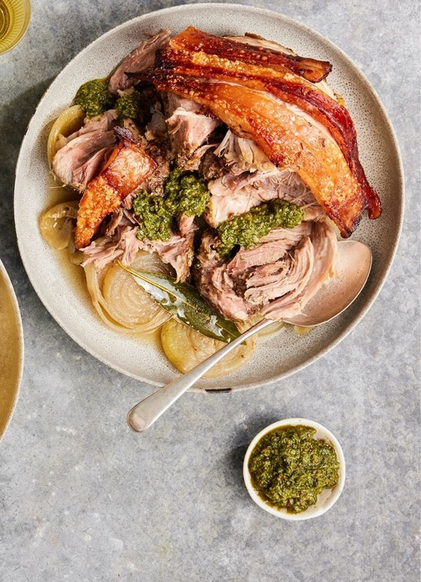 Slow-roasted pork shoulder with mojo verde