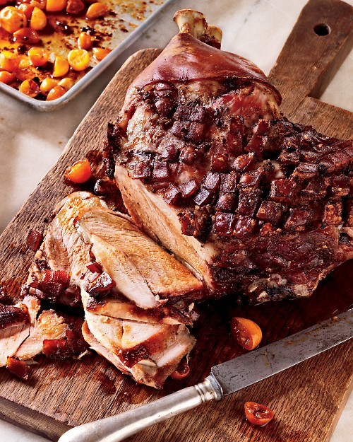 Slow-roasted pork with kumquats