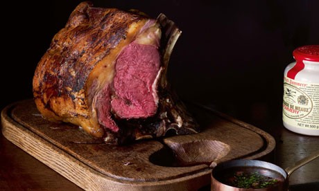 Slow-roasted rib of beef with bone-marrow sauce