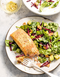 Slow-roasted salmon with beets and avocado