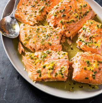 Slow-roasted salmon with chives and lemon