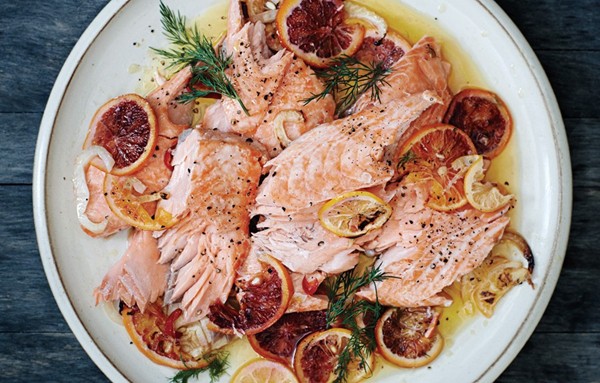 Slow-roasted salmon with fennel, citrus, and chiles