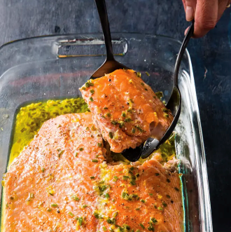 Slow-roasted salmon with parsley and cayenne