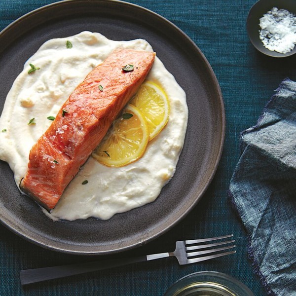 Slow-roasted salmon with roasted creamy cauliflower 