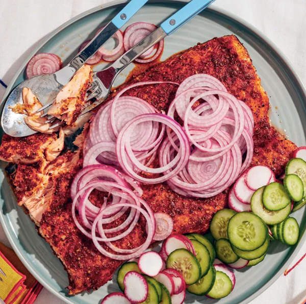 Slow-roasted shawarma-spiced salmon