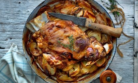 Slow-roasted shoulder of lamb with boulangère potatoes