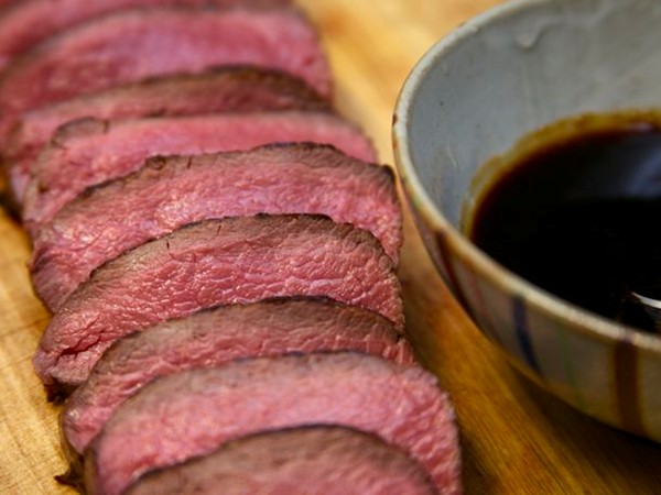 Slow-roasted spice-rubbed venison loin