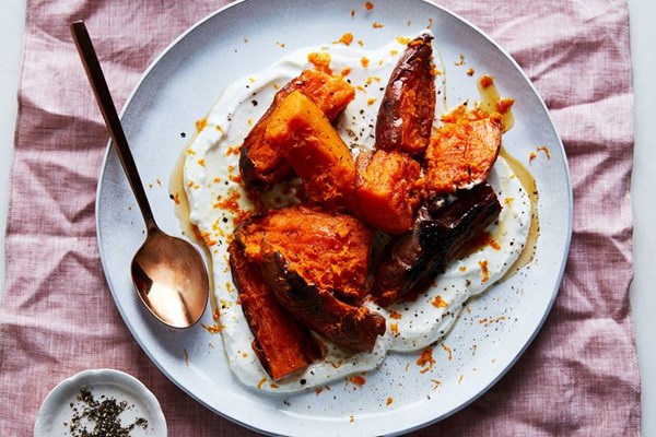 Slow-roasted sweet potatoes