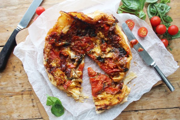 Slow roasted tomato, basil and mozzarella cheese tarte Tatin