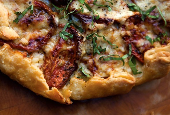 Slow roasted tomato-basil tart with St. George cheddar