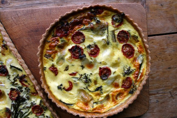 Slow-roasted tomato, broccoli and mozzarella quiche