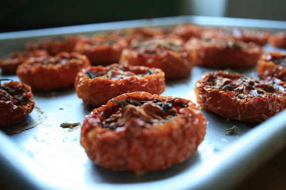 Slow roasted tomato, caramelized onion and goats cheese tart