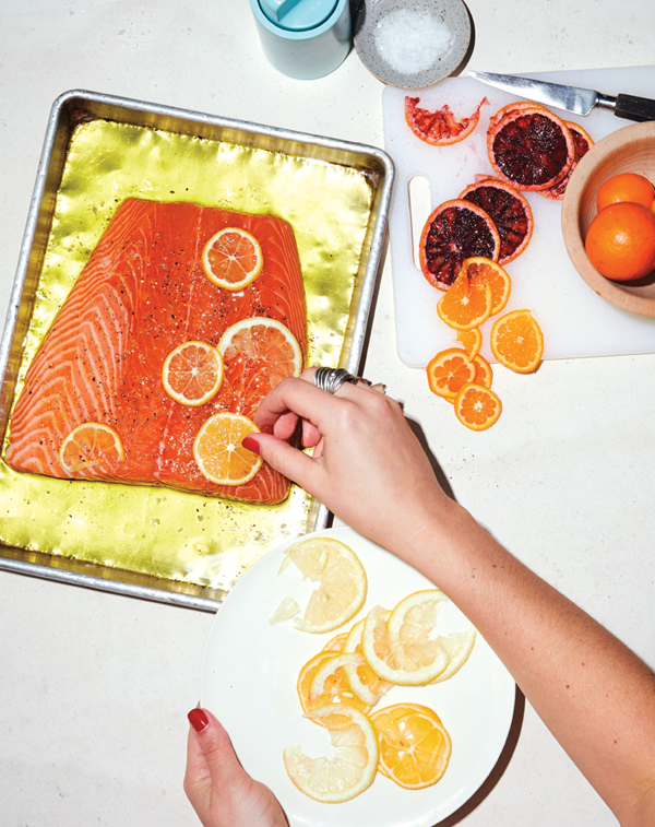Slow salmon with citrus and herb salad
