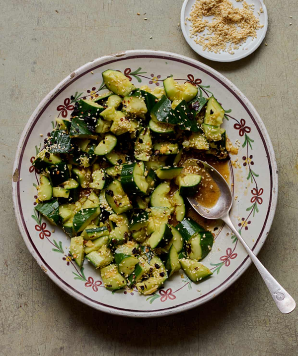 Smacked cucumbers with lime and chilli