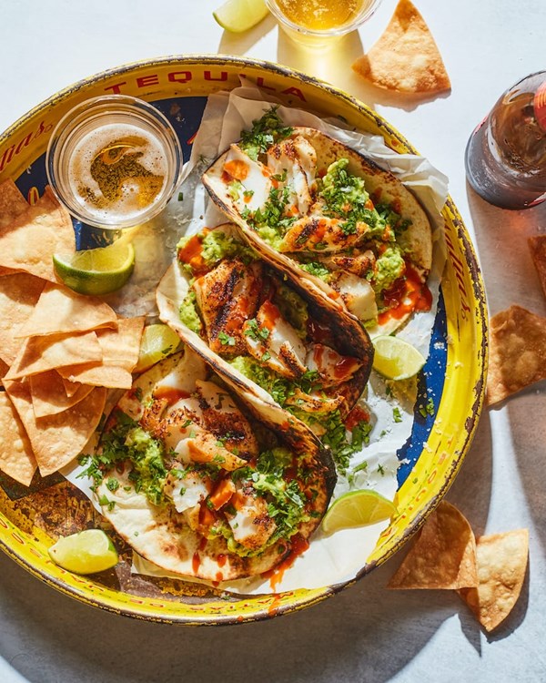 Smashed avocado fish tacos