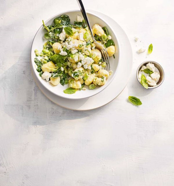 Smashed broad bean gnocchi