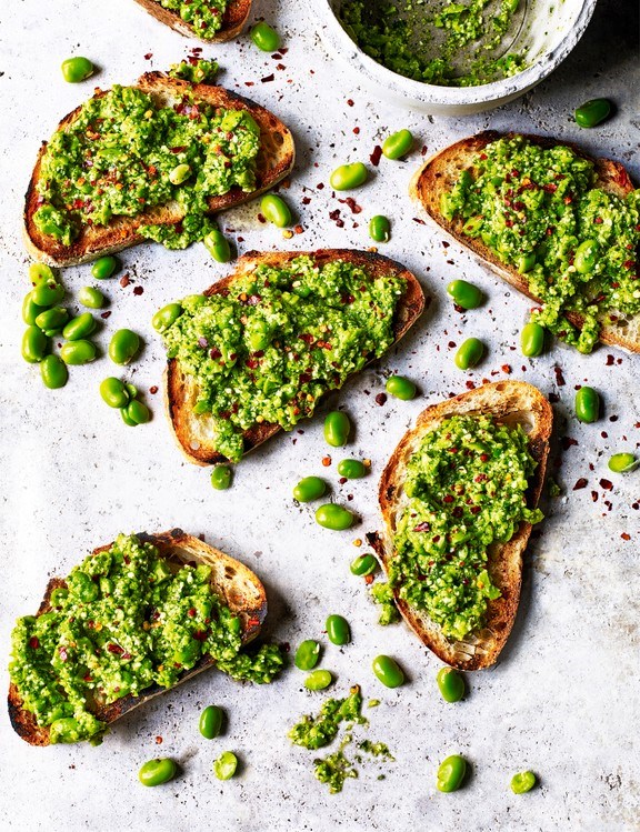 Smashed broad beans on toast