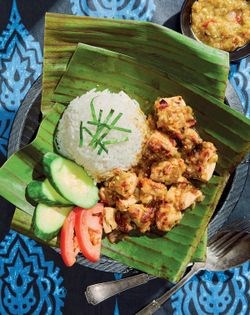 Smashed chicken with green sambal (Ayam penyet sambal cabe hijau)