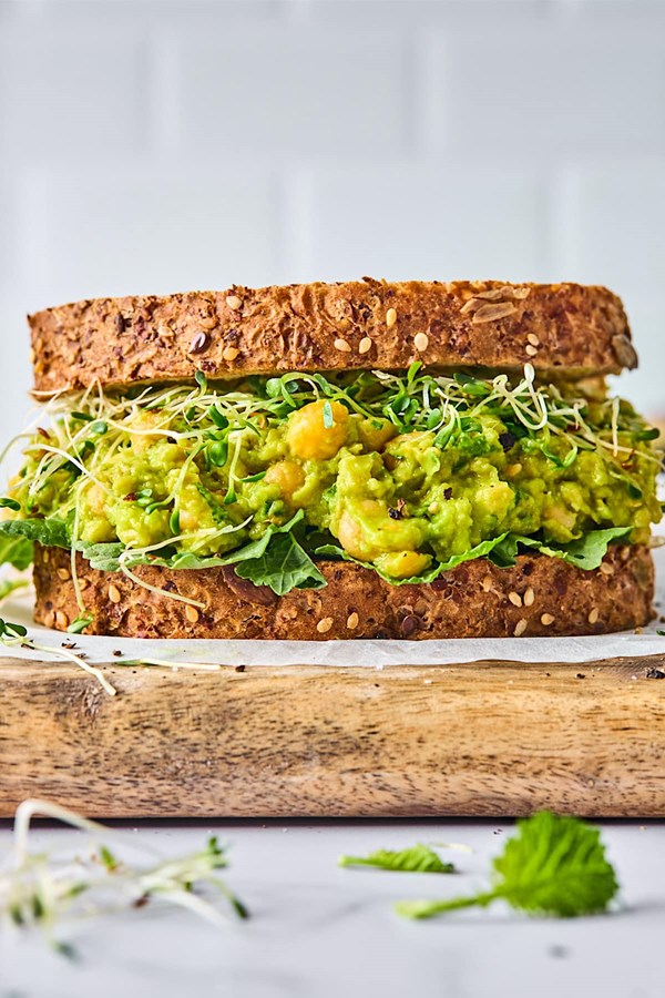 Smashed chickpea & avocado salad sandwich