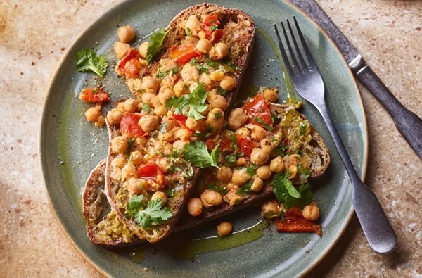 Smashed chickpea & green harissa toasts