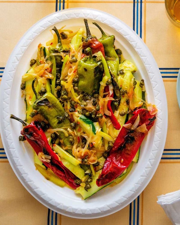 Smashed cucumber & charred pepper summer caponata
