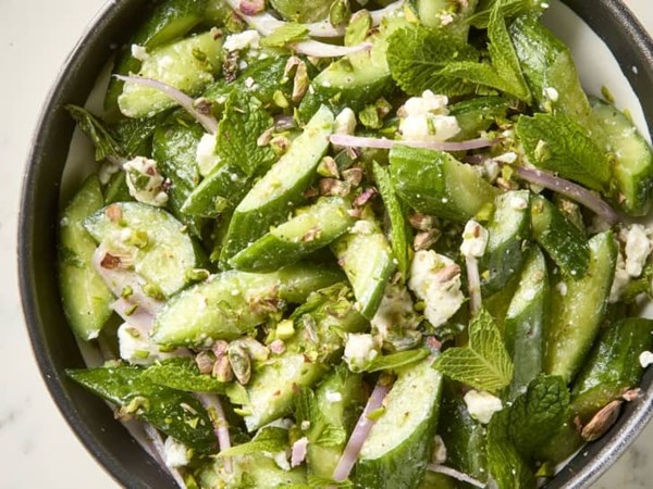 Smashed cucumber and feta salad