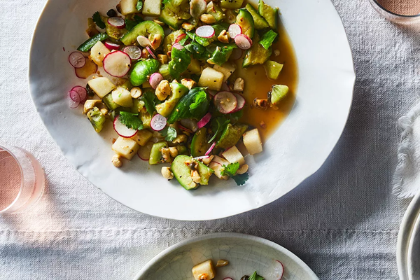 Smashed cucumber salad with all of the crispy, crunchy bits