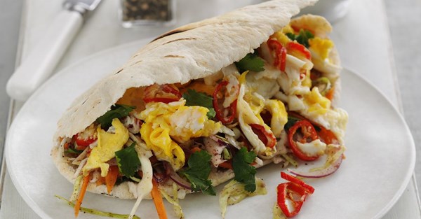 Smashed egg pitta with slaw