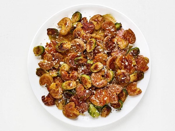 Smashed potatoes and Brussels sprouts 