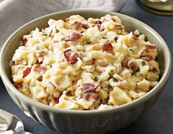 Smashed potatoes with bacon