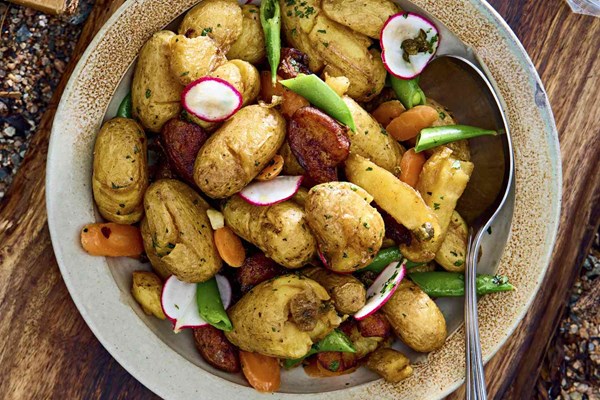 Smashed potatoes with bagna cauda [Devin Finigan]