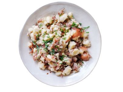 Smashed potatoes with garlic oil