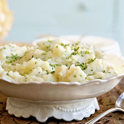 Smashed potatoes with goat cheese and chives