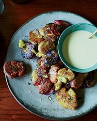 Smashed potatoes with Wagon Wheel fondue