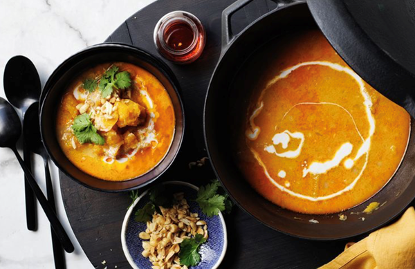 Smashed pumpkin, coconut and chilli soup