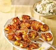 Smashed roast new potatoes with smoked mackerel pâté