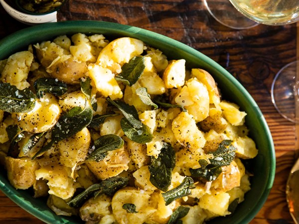 Smashed sage-butter potatoes