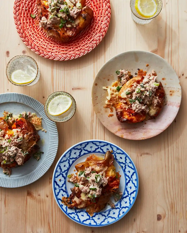 Smashed spiced jacket potatoes