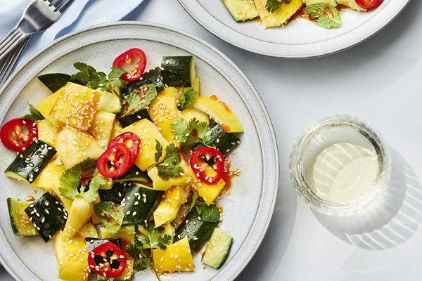 Smashed summer squash salad