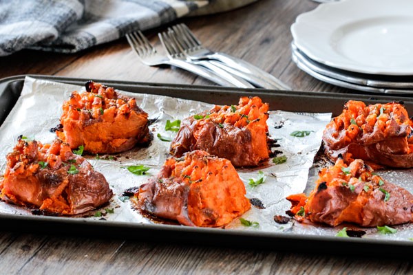Smashed sweet potatoes