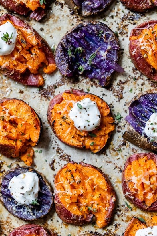 Smashed sweet potatoes