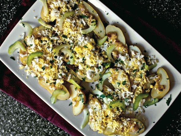 Smitten Kitchen's fingerlings vinaigrette with sieved eggs and pickled celery (Cook the Book)