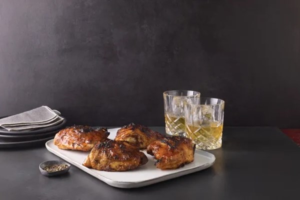 Smoke-grilled chicken with bourbon peach glaze