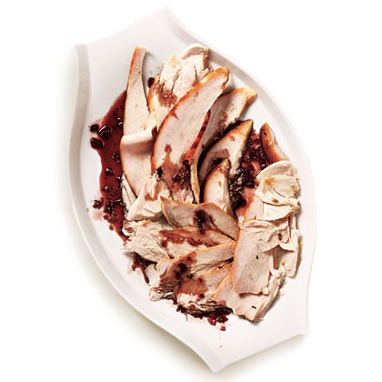Smoke-roasted turkey breast with pomegranate-thyme glaze